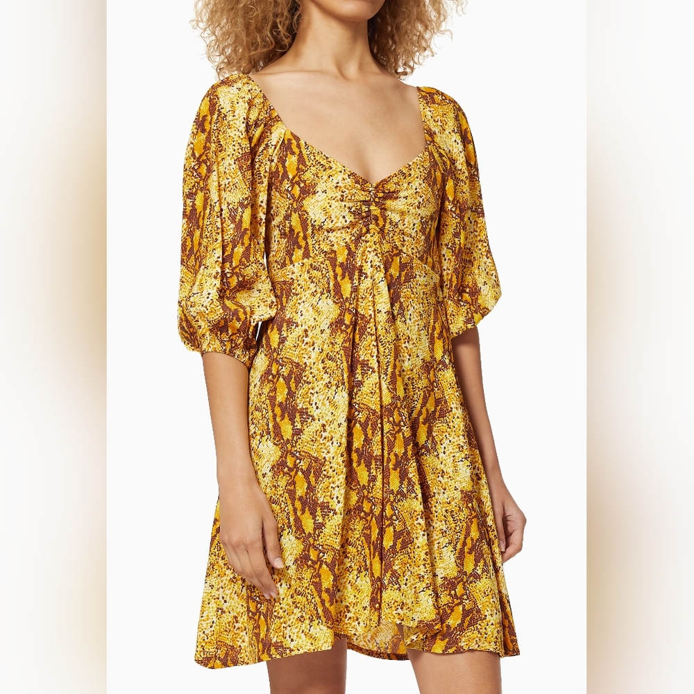 Faithfull the Brand yellow snakeskin dress large 8
